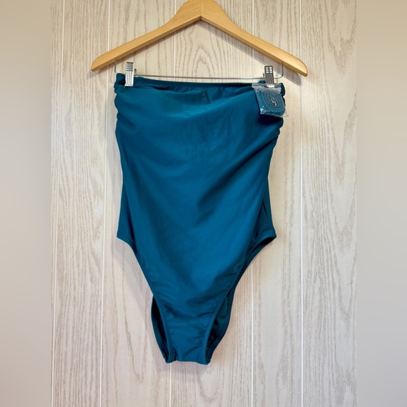 Shade & Shore One Piece Swimsuit Cheeky Low Back Basic Teal Cups Size L NWT - Picture 4 of 6